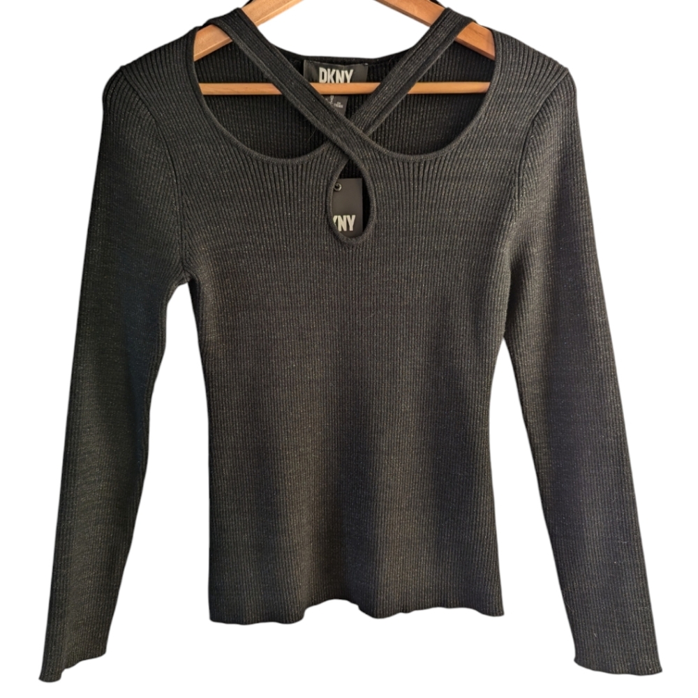 DKNY Long Sleeve Ribbed Top - Black